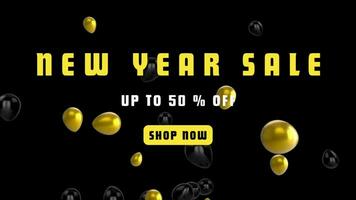 Animated New Year Sale Video Footage with flying balloon background
