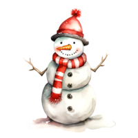 AI generated Watercolor Christmas Snowman. Clipart. AI generated. png