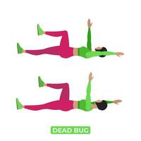 Vector Woman Doing Dead Bug. Bodyweight Fitness ABS Core Workout Exercise. An Educational Illustration On A White Background.