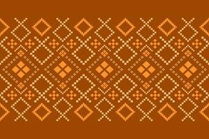 Orange vintages cross stitch traditional ethnic pattern paisley flower Ikat background abstract Aztec African Indonesian Indian seamless pattern for fabric print cloth dress carpet curtains and sarong vector