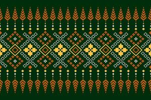 Green Cross stitch colorful geometric traditional ethnic pattern Ikat seamless pattern border abstract design for fabric print cloth dress carpet curtains and sarong Aztec African Indian Indonesian vector