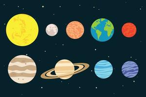 Collection of outer space planets in the solar system with flat style design concept vector