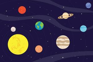 Sun and planets of the solar system in outer space vector illustration