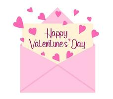 Valentine's Day, letter with love greetings. An open paper sheet with overflowing hearts and a card for Valentine's Day. Day of all the hidden, romance vector