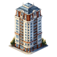 AI generated Watercolor of isometric building. Isolated no background Generative Ai png