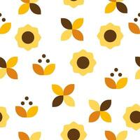 Vector seamless pattern with cartoon flowers on white background.