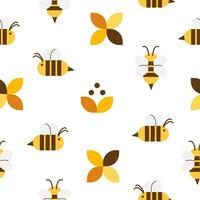 Vector seamless pattern with flying cartoon bees and gnomes on white background. Illustration for magazine, book, poster, card, web pages.