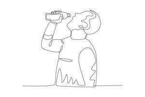 A man drinks water from a bottle vector