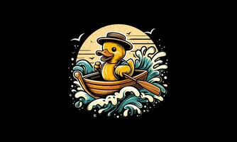 duck riding boat on sea vector artwork design