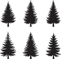 Silhouette Solid Vector Icon Set Of Christmas Tree, Yule tree, Fir tree, Tannenbaum, Evergreen, Conifer, Pine tree, Holiday tree, Festive tree, Decorated tree, Seasonal tree.