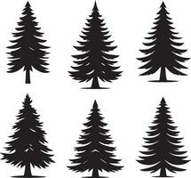 Silhouette Solid Vector Icon Set Of Christmas Tree, Yule tree, Fir tree, Tannenbaum, Evergreen, Conifer, Pine tree, Holiday tree, Festive tree, Decorated tree, Seasonal tree.