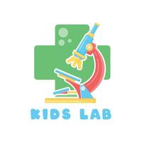 Kids Lab Microscope laboratory science logo, kids friendly Consider incorporating a stylized, clean and minimalist design vector