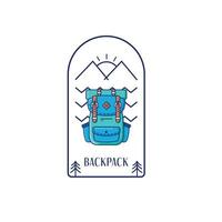 Backpack blue cyan color with line style logo, highlight and shadow detail, vector logo template, use for your design brand identity
