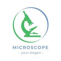 Microscope laboratory science logo, blue and green color with circle, Consider incorporating a stylized, clean and minimalist design vector