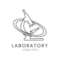 microscopio planeta laboratorio Ciencias logo, contorno estilo, considerar incorporando un estilizado, limpiar y minimalista diseño vector