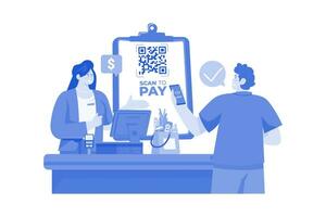 Man doing payment with QR scanner vector