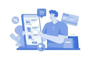 Man buying goods via the internet app vector