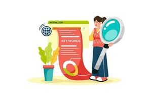 SEO specialist researching keywords for client's site. vector