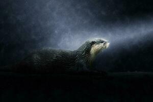Smooth-Coated Otter in the rains. photo
