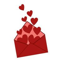 Envelope with hearts. Vector graphics in flat cartoon style