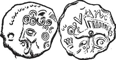 Ancient Celtic Coin of Tullum Leucorum, vintage engraving vector