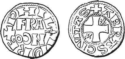 moneda divisa, Felipe ii de Francia, Clásico grabado vector