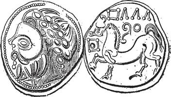 Ancient Celtic Didrachma Coin, vintage engraving vector