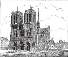 Notre Dame de Paris, in Paris, France, vintage engraving vector
