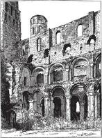 Ruins of the Abbey of Jumieges, vintage engraving. vector