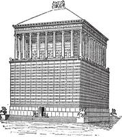 Tomb of Mausolus or Mausoleum at Halicarnassus, in Bodrum, Turkey, vintage engraving vector