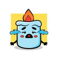 cute candle vector mascot crying. cute cartoon design character.
