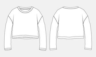 Ladies blouse tops technical drawing fashion flat sketch vector illustration template front and back views