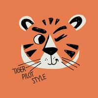 Hand drawing Cartoon tiger face vector illustration