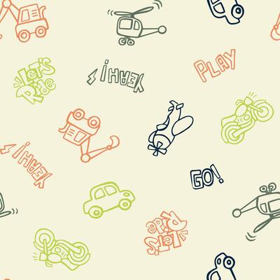 Hand drawing bike car and others object seamless pattern background isolated. design for use backdrop all over fabric print wrapping paper and others