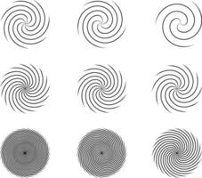 Spiral and swirl motion twisting circles design element set. Vector illustration.