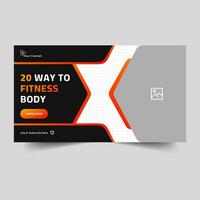 Editable fitness thumbnail banner design, exercise banner design, video cover banner, vector thumbnail banner design, customizable vector eps 10 file format