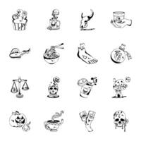 Collection of Creepy Halloween Glyph Icons vector