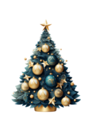 AI generated Christmas tree with ornaments on transparent background created with generative AI technology png