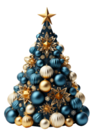 AI generated Christmas tree with ornaments on transparent background created with generative AI technology png