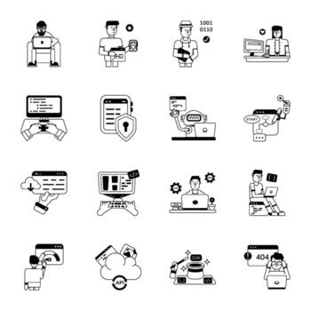 Set of Web Engineers Glyph Icons vector