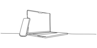 Continuous line art of laptop computer. vector