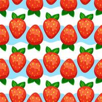 Seamless pattern with strawberries on a background of blue stripes. Pattern for yogurt, product vector