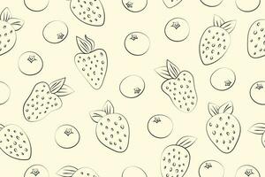 Seamless pattern sketch berries on a beige background. Pencil drawing of strawberries and blueberries vector