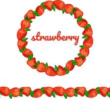 Seamless brush and wreath with bright red strawberries. Strawberry Text vector