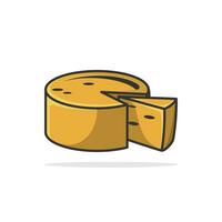 dibujos animados redondo maasdam queso rueda. queso rueda aislado en blanco antecedentes. queso rueda con pedazo triángulo cortar. vector