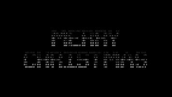 Merry christmas ascii word animation on black background. Ascii art code symbols with shining and glittering sparkles effect backdrop. Attractive attention promo. video