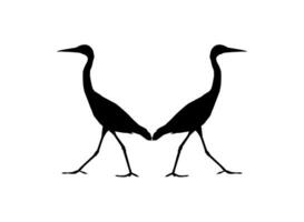 Pair of The Black Heron Bird, Egretta Ardesiaca, also known as the Black Egret Silhouette for Art Illustration, Logo, Pictogram, Website, or Graphic Design Element. Vector Illustration