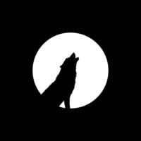 Silhouette of the Wolf Howled on the Full Moon Circle Shape, Moonlight, for Logo Type, Art Illustration, Pictogram or Graphic Design Element. Vector Illustration