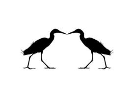 Pair of The Black Heron Bird, Egretta Ardesiaca, also known as the Black Egret Silhouette for Art Illustration, Logo, Pictogram, Website, or Graphic Design Element. Vector Illustration