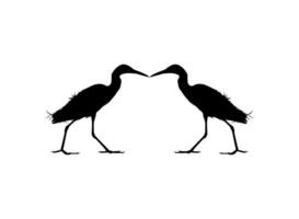 Pair of The Black Heron Bird, Egretta Ardesiaca, also known as the Black Egret Silhouette for Art Illustration, Logo, Pictogram, Website, or Graphic Design Element. Vector Illustration